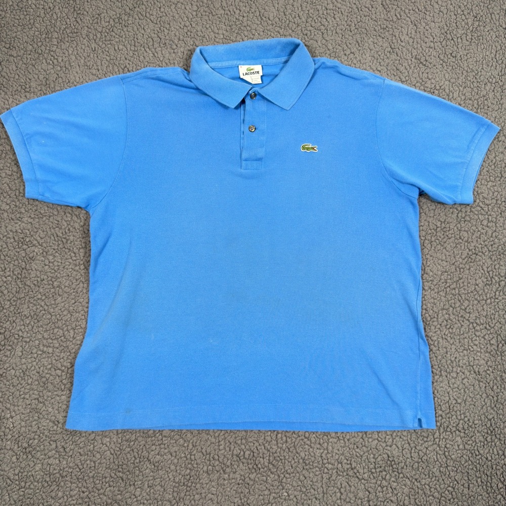 VTG Lacoste Polo Mens 6 XL Short Sleeve Pique Shirt Blue Croc Logo Cotton 90s